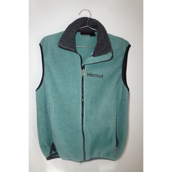 MARMOT Vest Mens Small Fleece Full Zip Mock Neck Gorpcore Hiking Sleeveless Teal - Picture 1 of 6